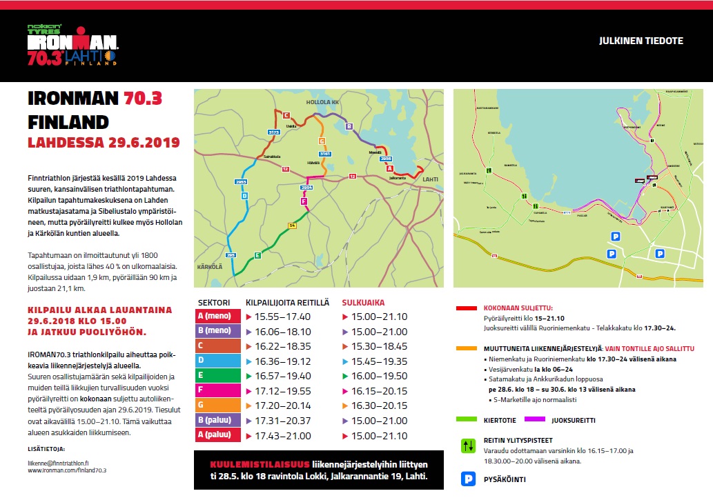 Tärkeä info Ironman 70.3 kilpailun reittiin liittyen / Important